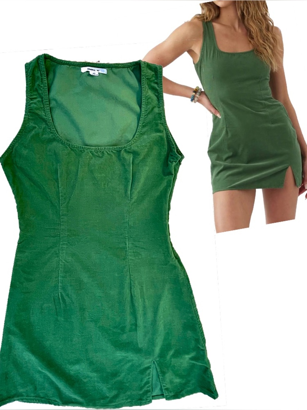O'Neill Corduroy Green Babette Mini Micro Dress Sz XS Goblincore Beach Festival